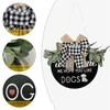 Dogs Welcome Door Hanging Wreath Door Front Decoration Plaques Pet Dog Reminder Signs Home Big Plaid Bow Wreath House Decor Y0901