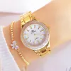 Or Dames Montres-Bracelets Robe Montre Femmes Cristal Diamant En Acier Inoxydable Argent Horloge Montre Femme 220210