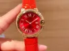 New Women Quartz Wristwatch Ladies Stainless Steel Roman Digital watches Casual Red Leather Strap Rhinestone bracelet 36mm