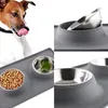 Benepaw rostfritt stål dubbel hund skål med silikonmatta icke-toxisk nonslip no spill husdjur vatten mat katt valp mat dricka 210615