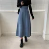 Korobov Denim Skirt Autumn and Winter New A-type Long All-match Umbrella Mid-length High-waisted Thin A-line 210430