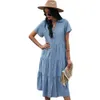 Vintage V-Neck Sexig Midi Lång Klänning Kvinna Sommar Solid A-Line Casual Maxi Beach Damkläder Vestido 210508