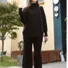 Высококачественный шерстяной свитер свитер костюмы для женщин двух частей набор вязаный пуловер с длинным рукавом свободные топы широкие брюки ноги трексуит 210514