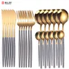 18/10 Gold Dinnerware 24pcs Stainless Steel Tableware Knife Fork Spoon Flatware Dishwasher Safe Cutlery Set Gift Box 210317
