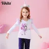 VIKITA Kids T-shirt for Girl Children Autumn Spring Cotton Clothes Toddlers Long Sleeve Cartoon Sequins T-Shirt Casual Tops Tees 220216