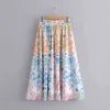 Красота мода блоггер цветочный принт с высокой талией юбка женщин сладкий шикарный эластичный шифон длинные юбки женские 210514