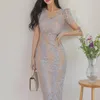 Sexy Hollow Out Lace Pencil Dress Women Summer V-neck Sheath Bodycon Dresses Casual Evening Party Club Vestidos 210603