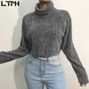 plush Solid color Turtelneck Sweater Long Sleeve Knit Short Loose Pull Femme All-match Casual women sweaters Autumn 210427