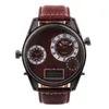 Relógios de pulso 2021 Digital Digital LED Relógio Analógico Exército Cabeça Grande 3 Tempo Couro Esportes Moda Japão Quartz Wrist Oulm Watch