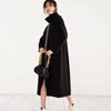 [EAM] Women Black Pocket Big Size Midi Dress Turtleneck Long Sleeve Loose Fit Fashion Spring Autumn 1Z30901 21512