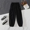 Spring Female Streetwear Cargo Pants Loose High Waist Jogger 2 Piece Hollow Out Pullover Long Sleeve 210531