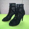 Zapatos de baile de alta calidad para mujer, botas de salón negras, zapatos de Salsa Tango, sandalias de tacón alto recortadas de malla para fiesta a la moda para chica, verano 2022 220226