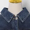 Solide Denim Veste Pour Femmes Revers À Manches Longues Patchwork Poche Court Tops Femme Mode Vêtements Printemps 210524