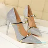 Top designer European and American style high heels, shallow mouth, pointed toe sequined cloth, sexy nightclub, thin high heels, single shoe
