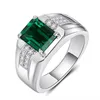 Emerald green spinel men's Ring Platinum Plated Fashion Square Diamond Fashion Ring242f