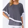 BigSweety Summer Chiffon T-shirts Dames Bat Sleeves Onregelmatige T-shirt Dameskleding Stitching Halve Mouw Tee Top 210623