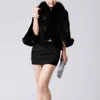 Women's Fur & Faux Black Cape Fashion Jacket Short Winter Overcoat Elegant Imitation Collar Coat Soft Mink Cloak