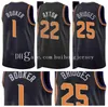 都市稼得版プリントバスケットボールDevin Booker Jersey 1 Deandre Ayton 22 Mikal Bridges 25 Chris Paul 3 Cameron Johnson 23ブラックオレンジ