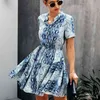 Vintage female Leopard print Belt dress Summer red short sleeve plus size beach Holiday mini for women 210508