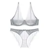 Sexy ultra-thin transparent 5/8 cup ladies bra set push up brassiere corset no sponge lingerie for women underwear panties X0526