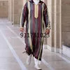 Roupas étnicas 2021 roupão listrado muçulmano com capuz masculino casual camisa longa solta camiseta tamanho grande tradicional dashiki roupas masculinas grandes