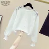 Blusa de encaje dulce Mujer Moda Ver a través de malla Camisa blanca Linterna Manga larga Vintage Ruffled Camisas de mujer Top Mujer 11142 210508