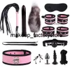 Sex Toy Massager Massage 11-stycken BDSM Äkta presentläder Bondage Set Fetish Handcuffs Collar Gag Whip Erotic Adult Sex Toys For Women Couples Games