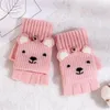 Cinq doigts gants demi-doigt à clapet femmes hiver tricoté laine fil coupé mignon Animal chaud