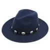 Moda Męskie Kobiety Wełna Mieszanka Panama Hat Derby Cap Outdoor Wide Brim Kościół Sombrero Chrzeciwko Cap Czarny Pasek