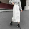 Blanc Noir Vintage Fente Taille Haute Longue Denim Jupe Femmes Casual Lâche A-Line Solide D'été Coréen Mode Jupe Streetwear 210619