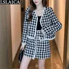 Skirt Set for Women Plaid Button Slim Party Clothes Fashion Sale Elegant Long Sleeve Two Piece Fall 210515