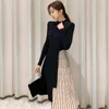 Kış Elastik Örme Elbiseler Kadın Renk Eşleştirme Dantel-up Kazak Elbise Moda Ince Çalışma Ofisi Vestidos 210506