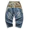 Aolamegs Jeans Men Patchwork Multi-Pocket Denim Pants Beggar Style Japanese Retro Jeans Autumn High Street Casual Men Streetwear 210318
