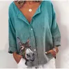 Autumn Women's Shirts Gradient Streetwear Donkey Print Loose Ladies Tops Långärmad överdimensionerad sommar kvinnlig avslappnad toppblusar