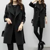 Outono inverno mulheres casacos casuais separação colarinho de manga longa morno slim lapela outwear outwear preto casaco de breasted duplo 211019