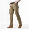 Homens de verão Alta Qualidade 100% Algodão Exército Multi-Pocket Multi-bolso Macacão Pant Homem Primavera Outono Casual Caqui Caqueira Calças Longas 210715