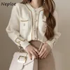 NEPLOE Höst Chic Pearl Button Sweaters Fashion Simple Cardigan O-Neck Casual All-Match Dubbelfickor Coat 1g715 210922