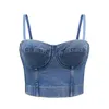 Crop Top Mulheres Tanque Verão Colhido Mulheres Roupas Sexy Camis Push Up Denim Bra Roupas Backless Bustier Party Club Colete 210515