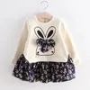 Girls Dress Spring Autumn Flower Stitching Princess Toddler Girl Cute Rabbit Bow Children 210515