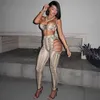 Hollow Out Printed Bandage Två Piece Set Women 2020 Sexiga Kvinnors Top + High Waist Leggings Party Clubwear Matching Outfits Hot X0709 x0721