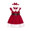 2st Baby Girls Christmas Dress Kids Party Kläder Flannel Ärmlös En Linje Klänningar + Huvudband Princess Kostym Xmas Outfits G1026