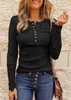 Lace Hollow Out Solid Woman Top Tee Buttons O-Neck Long Sleeve T Shirts for Women 2020 Fall New Casual Undershirt Female Tops Y0629