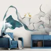 Custom Mural Wallpaper Chinese Style 3D Abstract Ink Line Smoke Landscape Artistic Conception Elk Background Wall Painting Mural