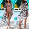 Playa Kaftan Estampado Leopardo Traje de baño Cubrir Gasa Robe Sarong Pareo Bikini cubierta Túnica para Vestidos Mujer 210629