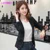 autumn Korean version of the self-cultivation retro printing small suit jacket female Office Lady Single Breasted 211019