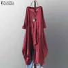 Kaftan Check Dress Kvinnors oregelbundna sundress Zanzea 2021 Casual Långärmad Midi Vestidos Kvinna O Neckrock Femme Oversize Y220214