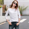 Shintimes vintage t gömlek uzun kollu gömlek kadın pamuk nakış tişört kadın tshirt femme camiseta mujer artı 210317