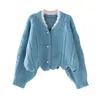 Vrouwen korte herfst trui en vesten parels kralen oversized gebreide jumpers groen uitloper Top winter CTOP jacket 210430