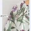 Zevity Women Elegancka V Neck Lampion Rękaw Print Casual Luźna Linia Mini Sukienka Panie Vestidos Chic Wakacje Dresses DS4208 210603