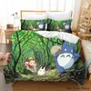 Conjuntos de cama 3D Impresso linha de cama de cama de edredão Totoro desenhos animados conjunto único duplo tamanho completo crianças adulto japão bedclothes fronha 2/3 pcs